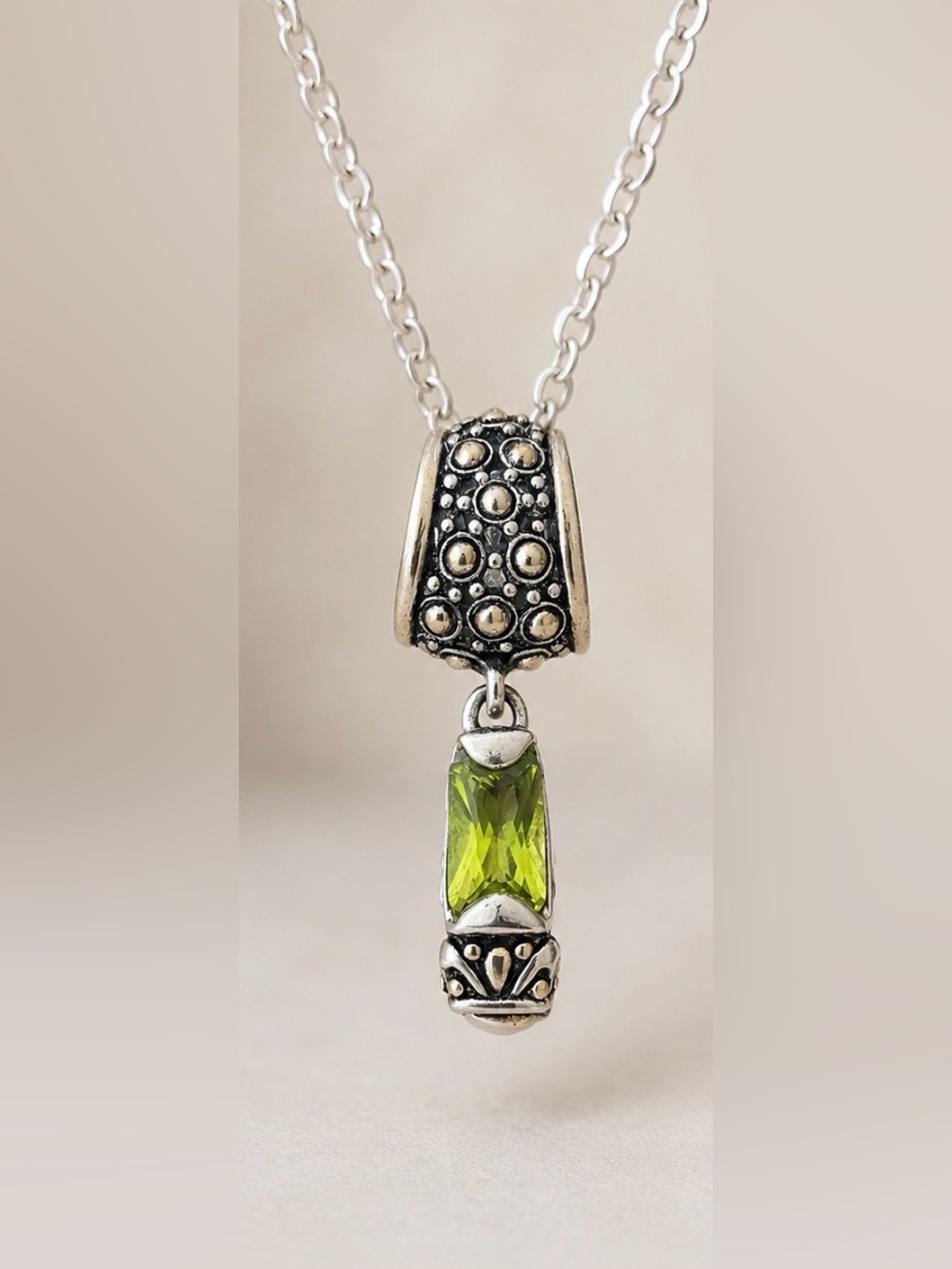 Green Stone Bali-Style Dotted Barrel Pendant